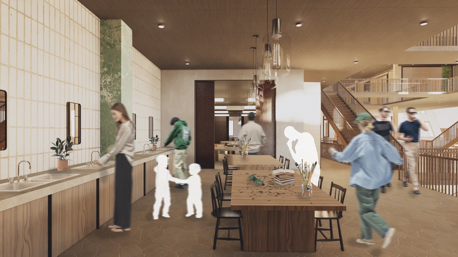 Communal sink and long table